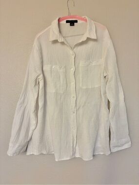 Social Standard by Sanctuary 100% Cotton XXL Linen-Texture White Button-Up Shirt